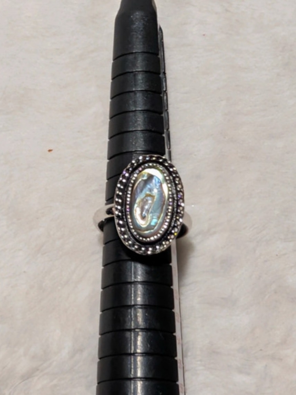 Sarah Coventry Oval Abalone Ring with Iridescent Blue-Green Center